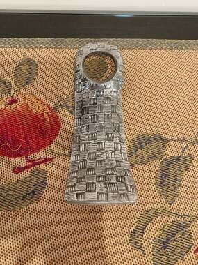 Handmade Mexican Pewter Bottle Opener with Woven Basket Texture Pattern